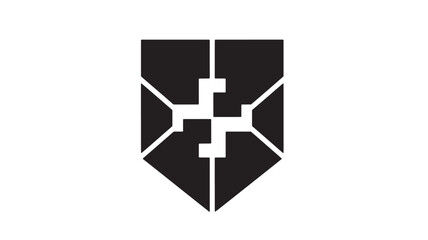 Obraz premium Black Shield Icon with White Cross on White Background