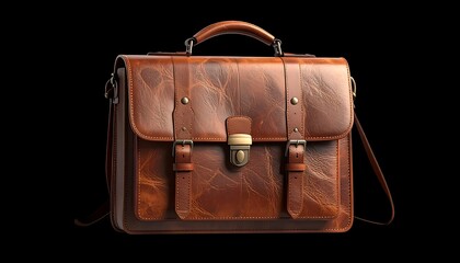 Vintage Leather Briefcase with Buckle Closure and Handle.