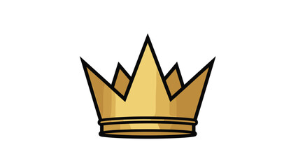 Simple golden crown illustration with black outline isolated on white background represents royalty, power, and leadership.