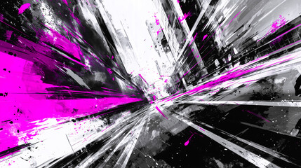 紫とモノトーンの都市スピードグリッチ背景	
