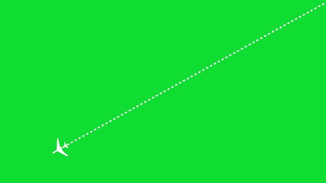 Air plane flight route with dash line moving animation on green screen background. Plane flight route with start point and dash line trace animation. 4k stock video.