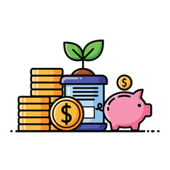 Piggy Bank Saving Money with Coins.