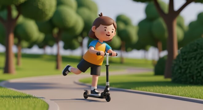 oy riding a scooter in the park