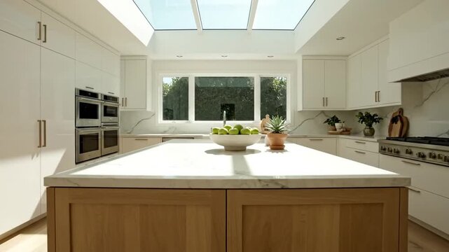 Luxurious Modern Kitchen With Skylight And Island
