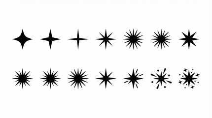 Sequence of black starburst icons evolving in complexity across two rows