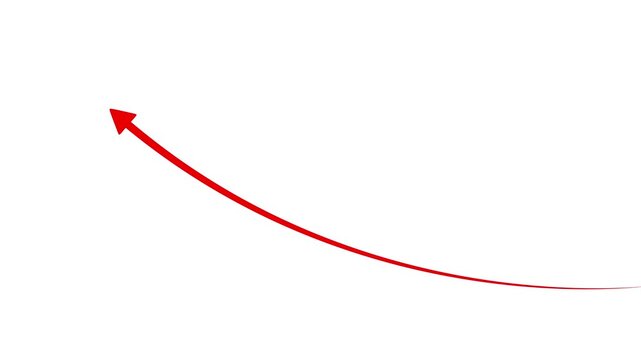 Arrow curves upward animation on white background.  Minimalist Motion curved arrow upward for overlay effect. growth, and positive direction concept.
