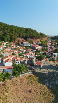 Aerial View of Chora Medieval Village on Samothraki Island Greece