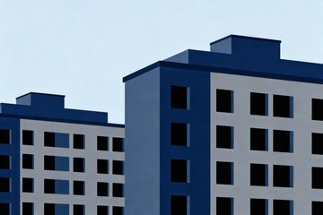 Fototapeta premium Minimalist Facade of Apartment Buildings Against a Light Blue Sky Backdrop