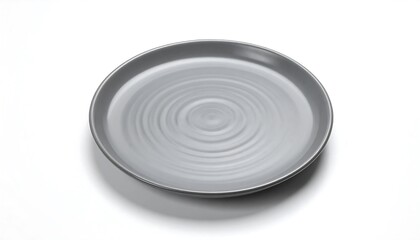 A Simple Gray Ceramic Plate with Concentric Circles.
