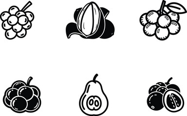 Obraz premium hand drawn fruits icons set including grapes and berries and pears