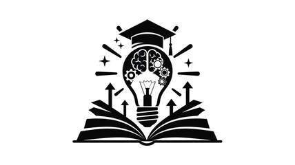 graduation cap brain lightbulb and open book illustration a striking silhouette © MDAUAL