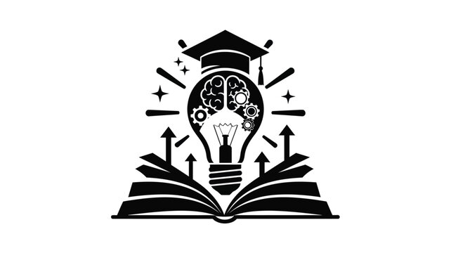 graduation cap brain lightbulb and open book illustration a striking silhouette