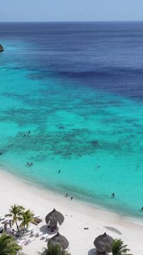 Cas Abao Beach At Willemstad In Netherlands Curacao. Beach Landscape. Caribbean Island. Willemstad At Netherlands Curacao. Seascape Outdoor. Nature Tourism.
