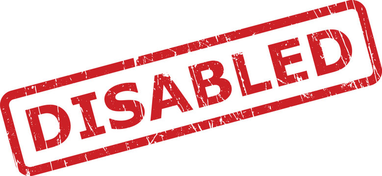 A rectangular red rubber stamp impression with the word DISABLED on a clear white background