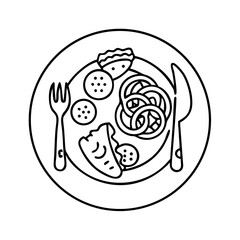 Obraz premium Pasta Dinner Plate Line Icon 