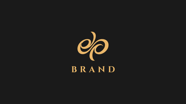 Elegant 'ep' monogram,, Elegant and luxurious golden brand logo on a dark background, symbolizing sophistication and premium quality for a high-end business