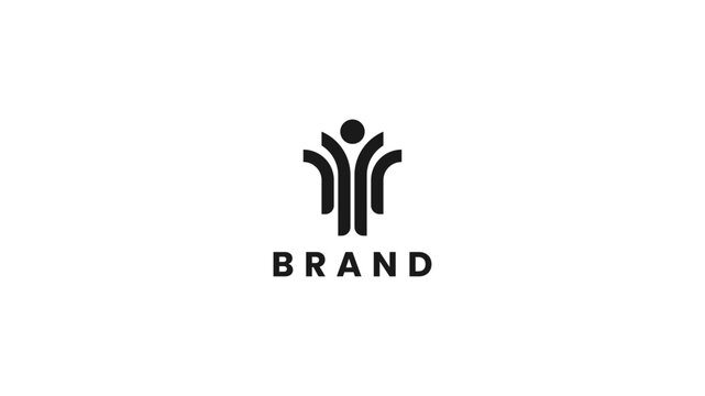 Abstract design of a stylized human figure with upward lines, representing community, growth, and collective achievement in a minimalist emblem