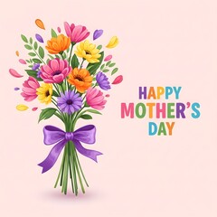 Obraz premium Vibrant flower bouquet with happy mother's day greeting