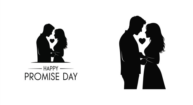 Couple embracing with a heart celebrating promise day silhouette