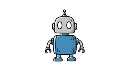 Simple cartoon robot illustration with blue body and silver head.