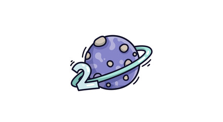 Cute Cartoon Saturn Planet with Ring, Isolated White Background © abell