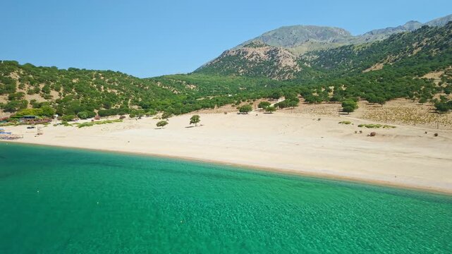 Aerial View of Sunny Pachia Ammos Beach on Samothraki Island Greece