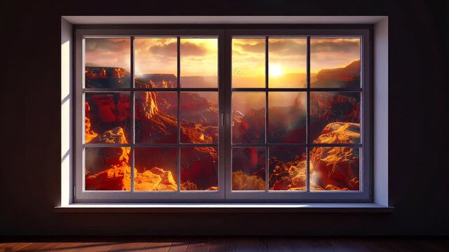 Fake window loop background &ndash; Fiery volcanic landscape view
