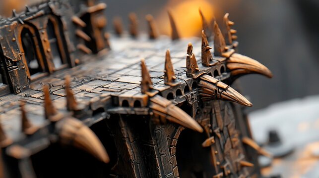 Miniature Fortress Detail: Spiked Ramparts and Textured Stone, Fantasy Architecture
