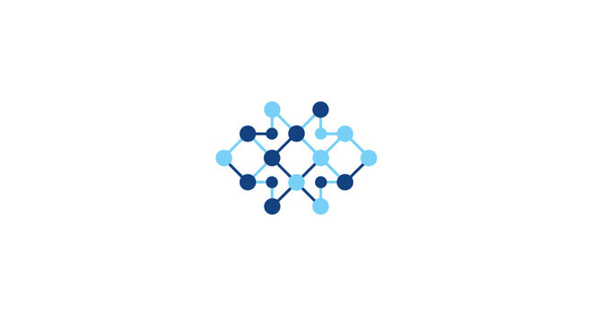 Abstract Digital Network Connection and Data Transfer Dots Lines Logo on an Isolated White Background.