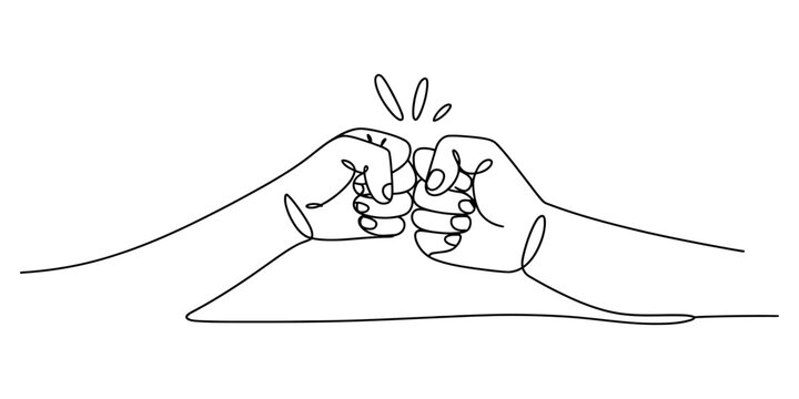Minimalist continuous line drawing of two people performing a fist bump gesture Vector, illustration