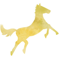 水彩のゴールドの馬のイラスト素材、ベクター、金色の馬、金色、カットアウト、isolated, 年賀素材、干支、全身、透過背景