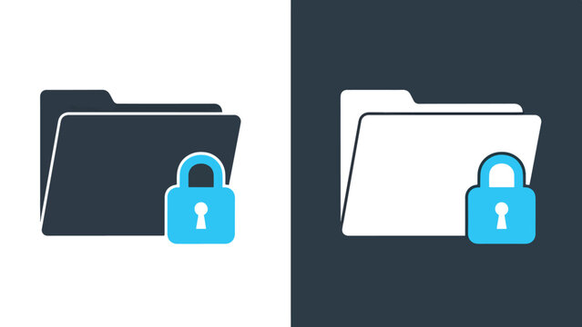 Secure folders - Blue icon set - Solid icons vector collection - Vector icon set - Line and glyph solid icon set - Clipart - Flat Design Icon