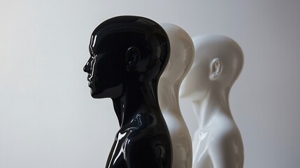 Three Mannequins: Black, Beige, and White in Profile with Glossy Finish