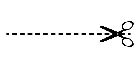 Black scissors with dashed cutting line coupon border isolated on transparent background vector illustration