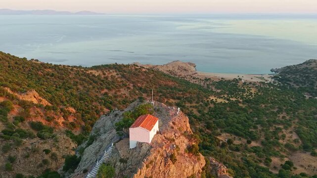 Panagia Krimniotissa Church at Sunset on Samothrace Island Greece
