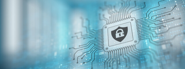 Cyber Security Protecting Data and Systems Illustrated on a Processor.