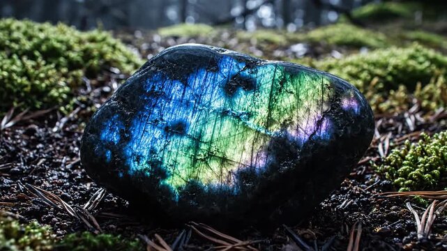 Labradorite Gemstone Shimmers With Iridescent Colors in Nature