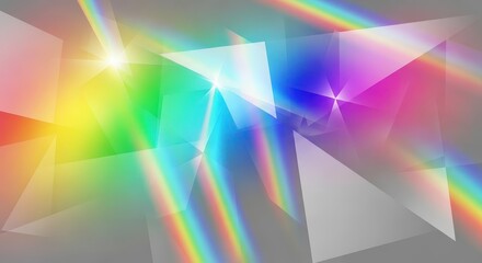 Abstract composition depicting spectral light dispersion through crystalline geometric shapes