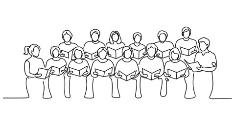 Continuous single line art illustration of a diverse group performing in a choir Vector, illustration