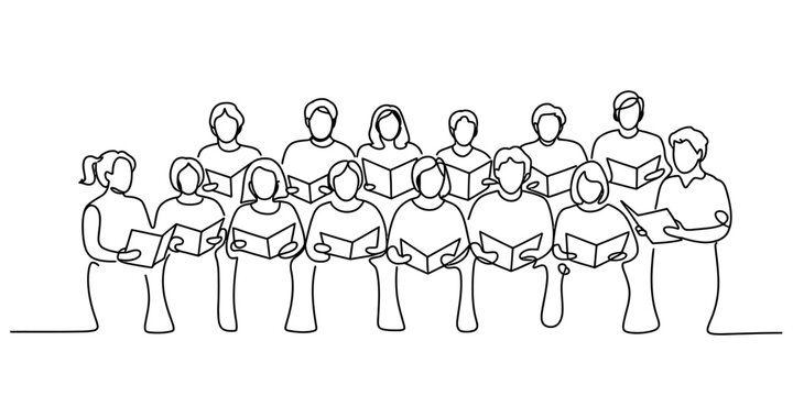 Continuous single line art illustration of a diverse group performing in a choir Vector, illustration