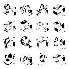 Set of Ecology Glyph Isometric Illustrations 