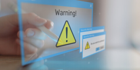 Security Warning Notifications Displayed on Digital Interface with Risk Alert Symbols.
