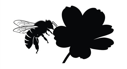 A bee near a clover flower a striking black silhouette © MDJAMAL