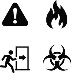 Warning and Hazard Safety Icons Silhouette Vector Set