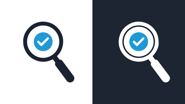 Magnifying glass with check mark - Line and glyph solid icon and logo template - Vector icon symbol for website - Icon vector - Blue icon vector. Clipart. Icon