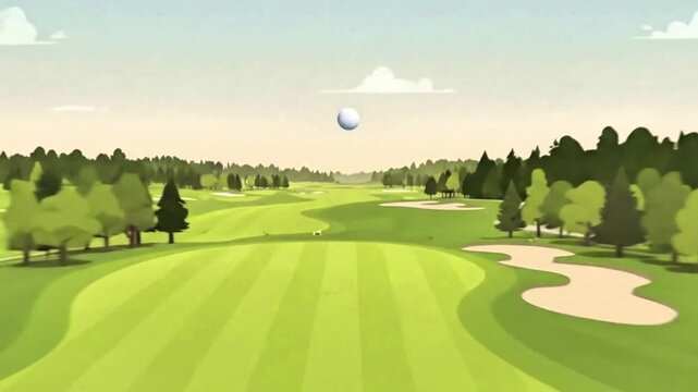 video, close-up, animation of a golf ball moving and bouncing until it enters the golf hole, cinematic style, sports, 