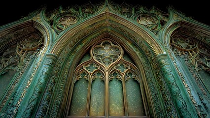 Fototapeta premium Emerald Gothic Archway in Fantasy Architecture with Intricate Details