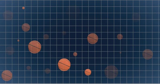 Animation of basketball and grid pattern against abstract background