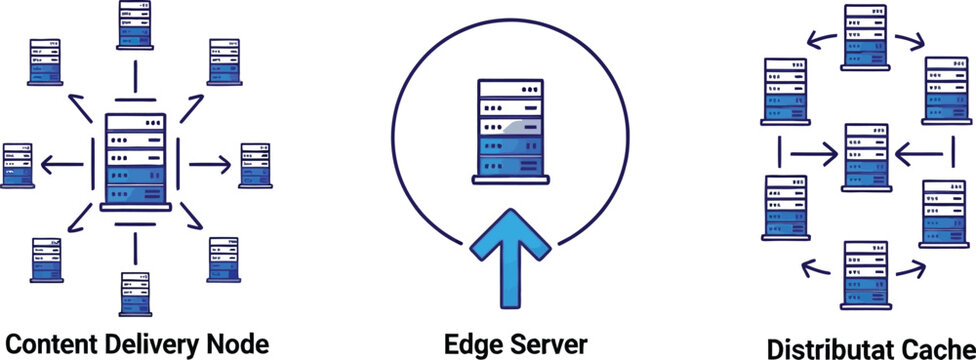 Diagram of content delivery network architecture isolated on transparent background