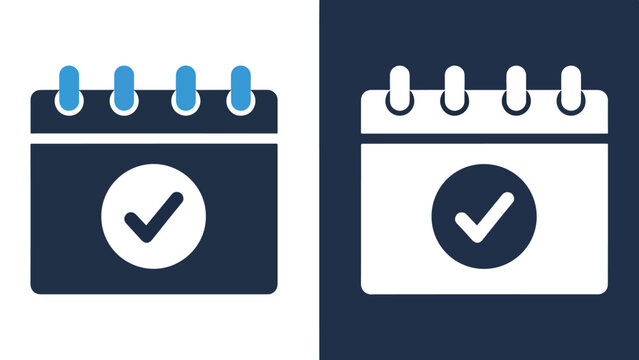 Calendar check icons - Line and glyph solid icon and logo template - Vector icon symbol for website - Icon vector - Blue icon vector. Clipart. Icon